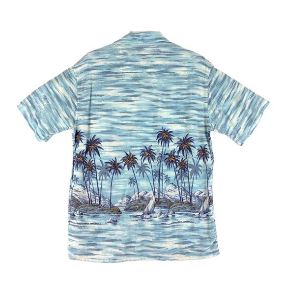 Campia Moda Men's M Hawaiian Tropical Rayon Casual Button Pocket Shirt Sail Palm - Picture 2 of 5